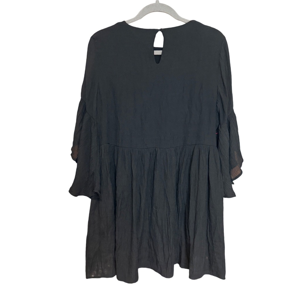 Umgee Tunic Dress Boho Floral Embroidered M Black Excellent Bell Sleeve C0384 - Picture 3 of 6